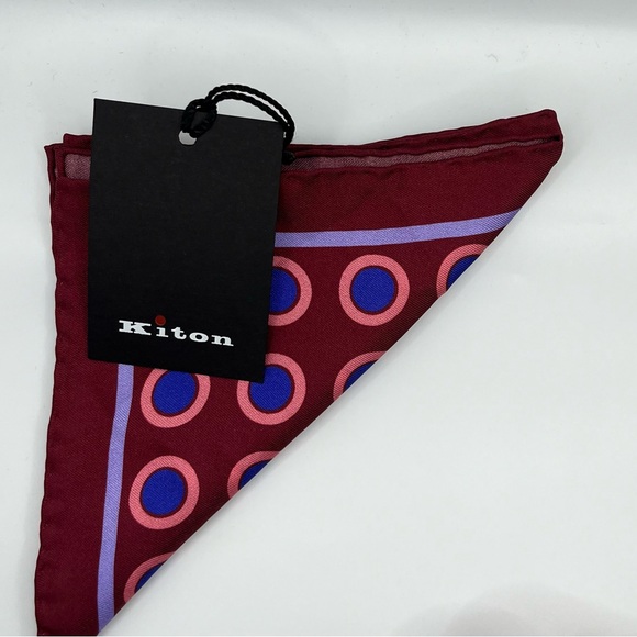 100% NWT KITON Silk Pocket Square Red - Blue. (12X12) - Picture 8 of 8